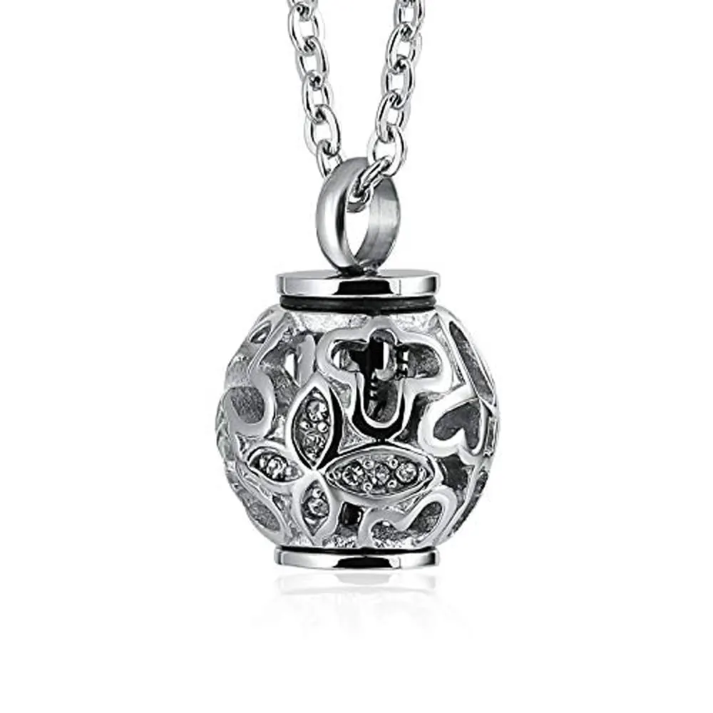 Crystal Cremation Urn Necklace for Ashes Keepsake Cremation Jewelry for Human Ashes Stainless Steel Memorial Pendant with Flower