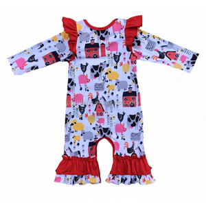 Holiday mardi gras baby girls Linnen long sleeve Onesie Animal kids romper - Product Image 2