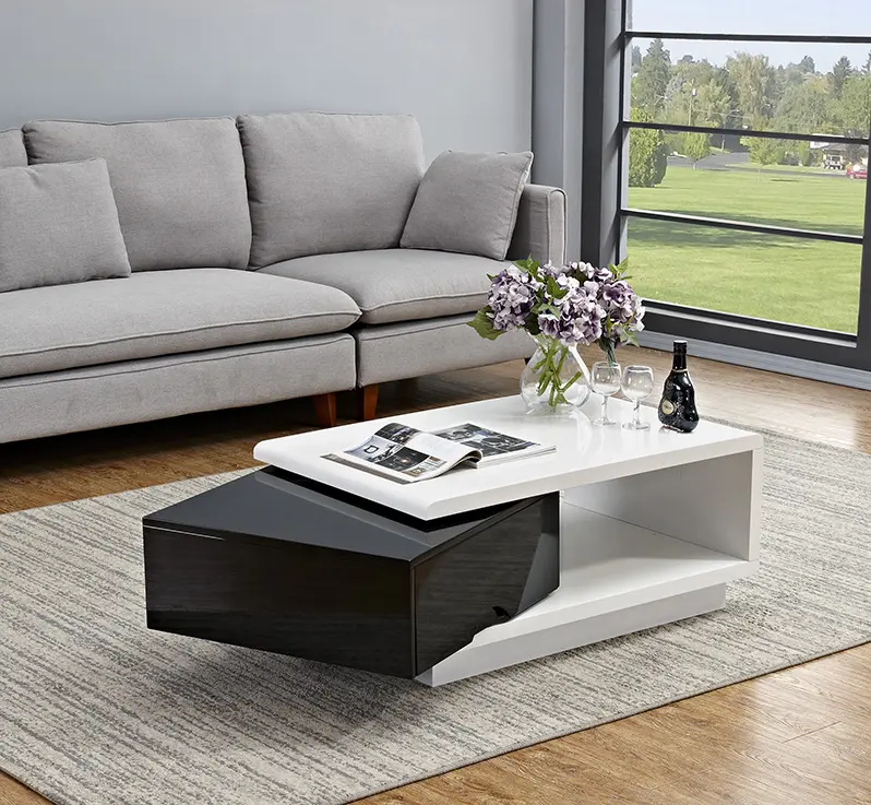 Preço de fábrica china oem fabricante de alta qualidade ajustável rotativo brilhante mesa de café para sala de estar