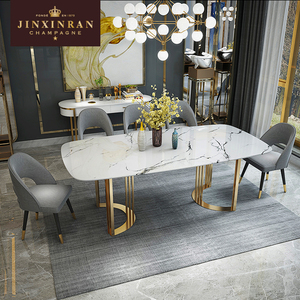 Foshan-<span class=keywords><strong>mesas</strong></span> y sillas de comedor para hotel, tamaño personalizado, pata de acero inoxidable dorada, mesa de comedor superior de mármol <span class=keywords><strong>blanco</strong></span> - Product Image 2