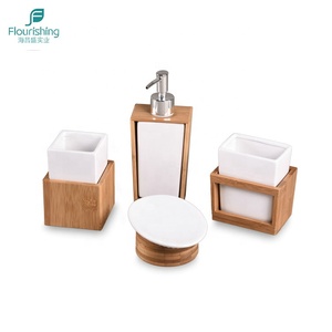 Disegno semplice 4 Pz Hotel Casa Ceramica <span class=keywords><strong>Di</strong></span> Bambù Set Accessori Da Bagno - Product Image 1
