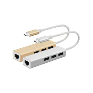 Aluminium USB 3.1 Type-C om 3-poort USB 3.0 hub Gigabit Ethernet adapter RJ45 10/100/1000 mbps NIC kabel converter