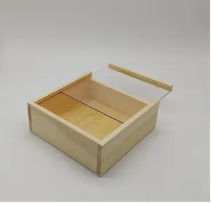 सस्ते लकड़ी उपहार बॉक्स स्पष्ट पारदर्शी ढक्कन के साथ