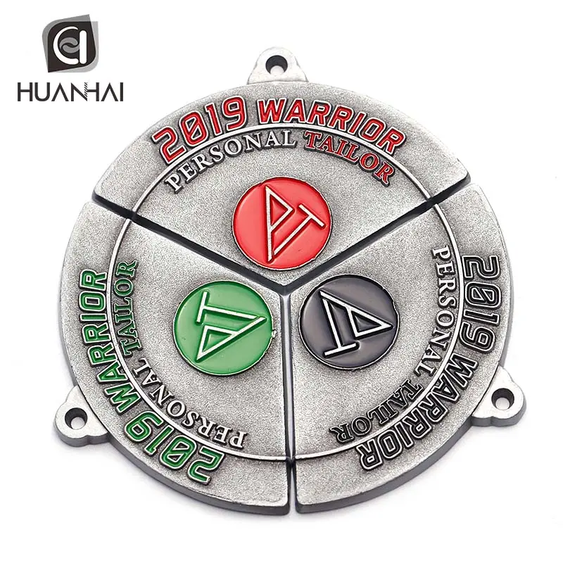 Huanhai oem античная серебряная эмаль логотип 4 смешанные медали комбинированная медаль воин