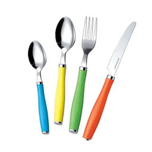 Walmart Wholesale Multifunctional Colorful Plastic Handle Stainless Steel Dinnerware Set Luxury Cutlery Set Fork Knife Spoon