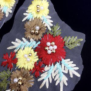Bunte Paar Spitze Perlen Perle Blume Stickerei Spitze Stoff Applique