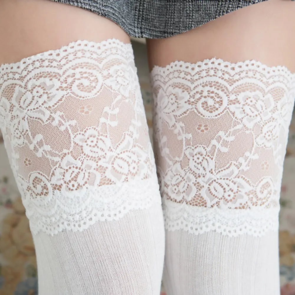 De moda de alta por medias largas para las niñas de algodón lindo medias de moda mujeres Sexy medias de encaje