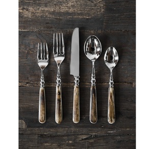 Ensemble de 5 couverts en acier inoxydable et en os, vaisselle de fête élégante et écologique pour la maison et les événements - Product Image 1