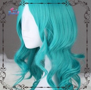 Lungo <span class=keywords><strong>Turchese</strong></span> Sailor Neptune Cosplay Riccia <span class=keywords><strong>Parrucca</strong></span> con la Frangetta - Product Image 2