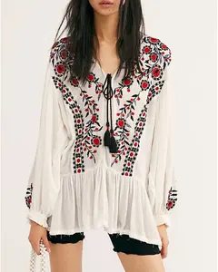 Hot sell summer comfortable embroidered blouse