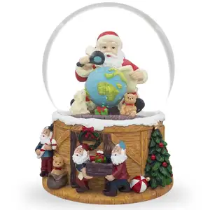 Babbo natale che esplora il mondo con gnomi Musical Snow Globe Glass