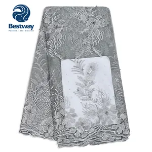 Bestway蕾丝制造商优质法国薄纱串珠非洲蕾丝面料