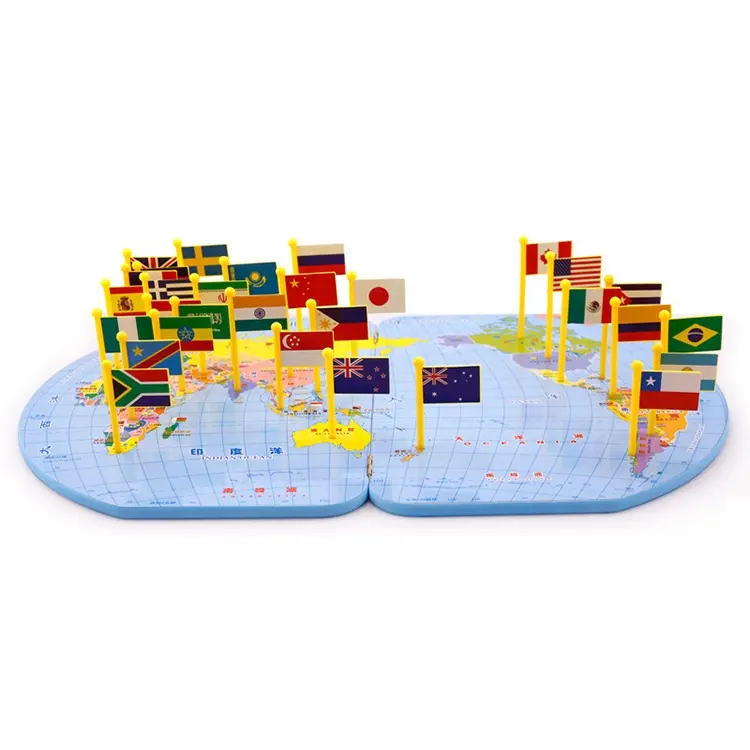 Hölzerne 3D-Weltkarte National flagge Kinder Lernspiel zeug
