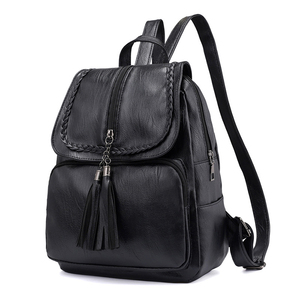 Mochila de Cuero Negra con Borla y Logotipo Personalizado, Bolsos Escolares de Moda para Mujer, Venta al Por Mayor - Product Image 1