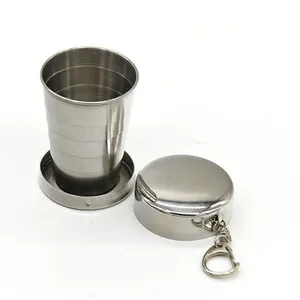 Tazas plegables portátiles de acero inoxidable, vaso de metal retráctil de 250ml para exteriores/camping con llavero