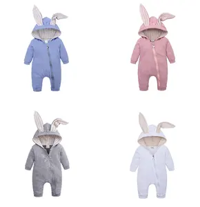 baby clothes hot sale infant child big ear rabbit one-piece hooded zipper romper