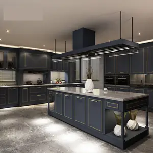 Mueble de cocina de madera de melamina de diseño moderno de lujo de color gris oscuro