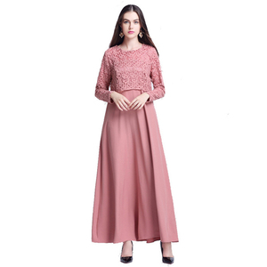 Modesto abito lungo musulmano con volant islamico turco plissettato <span class=keywords><strong>abaya</strong></span> per le donne vestito di pizzo caftano - Product Image 3