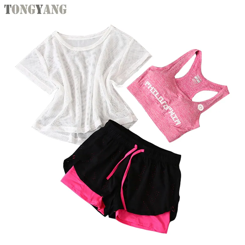 TONGYANG 3 PCS Set Women's Yoga Suit Fitness Clothing Sportswear For Female Workout Sports Clothes Athletic Running Yoga Suit