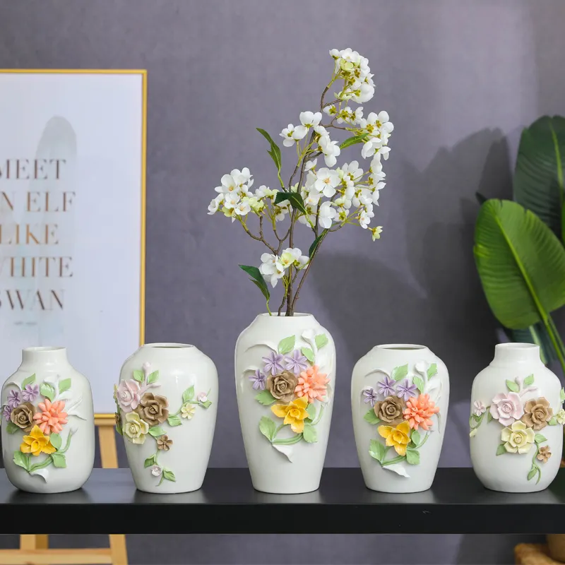 3Dレディグッズ手作り花スイートホームギフト白い装飾セラミック花瓶家の装飾