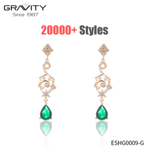 Vente chaude conception spéciale femmes mariage vert strass cristal de luxe 18 <span class=keywords><strong>k</strong></span> carats plaqué or boucle d'oreille - Product Image 2