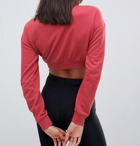 Personnalisé Blanc Crop top <span class=keywords><strong>Rouge</strong></span> <span class=keywords><strong>Femme</strong></span> <span class=keywords><strong>Pull</strong></span> Coton Épaules Tombantes Sweat-Shirts - Product Image 3