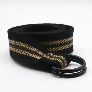 Canvas Web Belt with Black Double D-Ring Buckle Striped Belts for Men waist strap