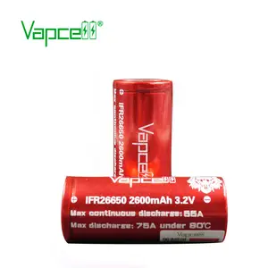 Lifepo4 Vapcell 26650 2600 mah 55A pin màu đỏ 3.2 V Li-Ion pin cống cao đánh bại A123 26650 M1B