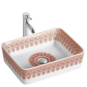 Rectangular mostrador vintage hecho a mano de porcelana, lavabo en el cuarto de baño con borde de la flor - Product Image 1