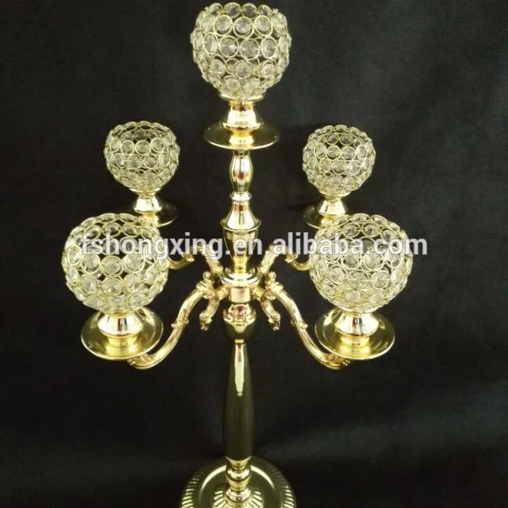 new 5 arms gold crystal candelabra for wedding centerpiece