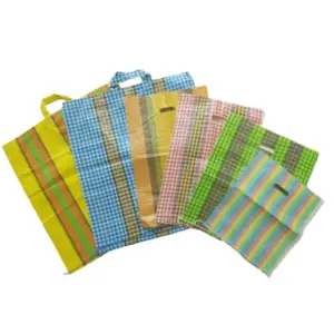 Shopping bag laminato a strisce colorate in PP con manici per punzonatura