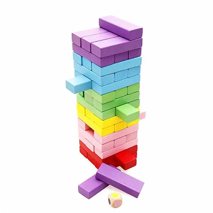 Commercio all'ingrosso di colori personalizzati FAI DA TE in legno blocchi di costruzione impilabile giocattolo di legno tumbling torre gioco per i bambini