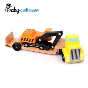 2018 Novo barato crianças de madeira conjunto veículo com reboque e escavadeira Z04354A