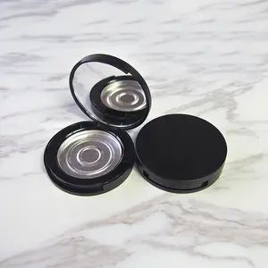 Stok Merek P-lan Wadah Bedak Padat Perona Pipi Bulat Hitam Matte dengan Cermin 40Mm