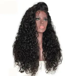 Wholesale 24inch 180 density natural black afro kinky curly malaysian lace front wig with baby hair