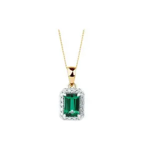 925 Sterling Silver Jewelry Emerald Cut 14K Yellow Gold Plated Emerald Pendant Necklace