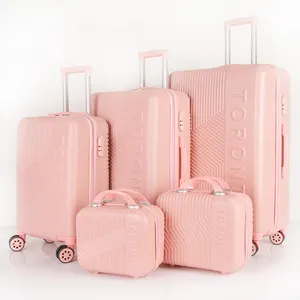 pink 5pc newest hard plastic luggage abs plastic materials valise spinner wheel PC ABS suitcase