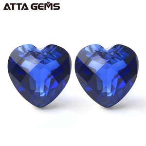 Venta al por mayor # 34 Forma de corazón Tablero de damas Corte Piedras preciosas Sintético Azul Zafiro Precio de Birmania - Product Image 3
