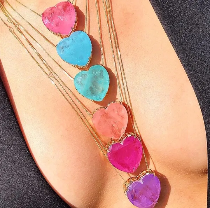 المرأة مجوهرات الأزياء القلب على شكل قلادة المولد اللون الكريستال النحاس الانصهار حجر قلادة مجوهرات