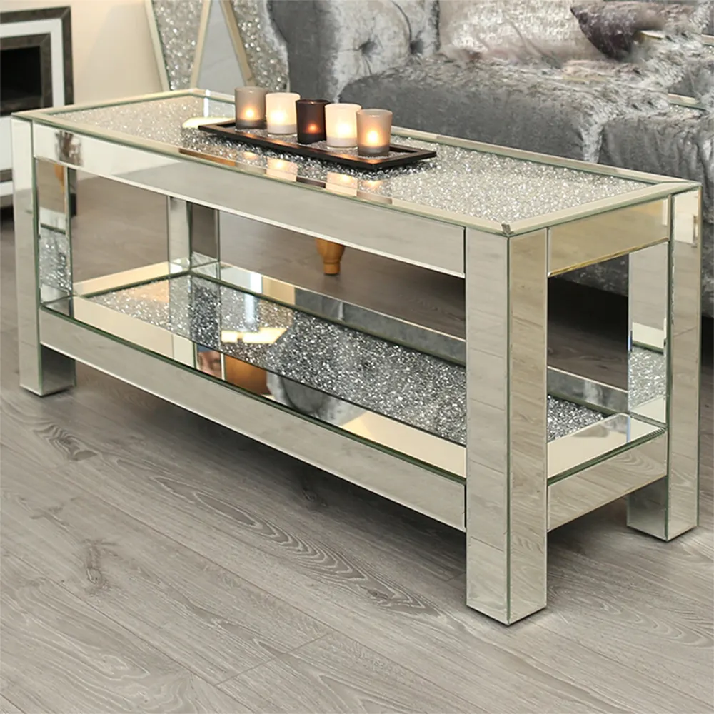 Handmade living room furniture crushed diamond mirrored coffee table