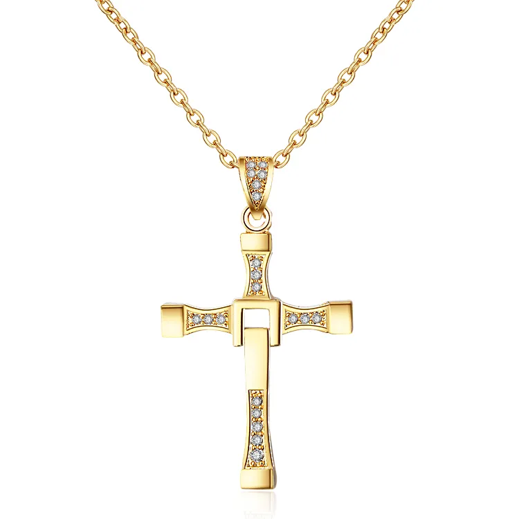Fashion Jewelry and Custom Jewelry Wholesale Zircon Stones Copper Alloy Jewelry 18K gold plated Cross Necklace Pendant