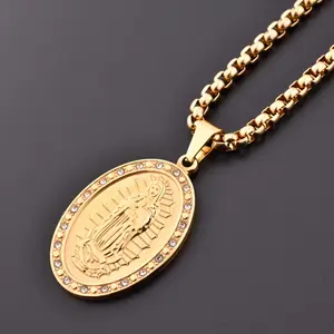 18k Gold Jewelry 316l Stainless Steel Necklace With Our Lady of Guadalupe Pendant