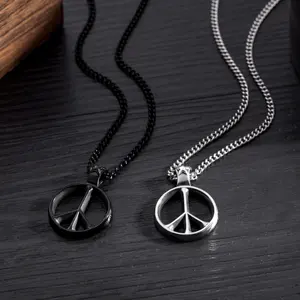 Stainless Steel Jewelry Necklace Round Peace Symbol Pendant Star Engraved gold peace sign Necklace For Men