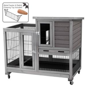 Rabbit Hutch Outdoor <strong>Bunny</strong> Cage Indoor with Run Large Rabbit <strong>House</strong> with Two Deeper Tray - 4 Casters - Product Image 2