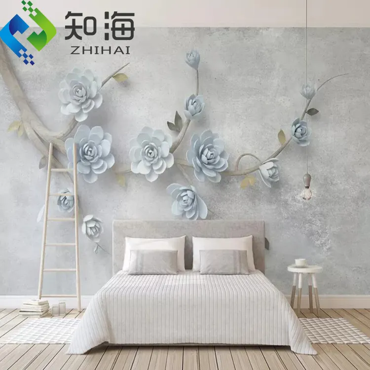 ZHIHAI Guangzhou factory supply flower print bedroom art embossed 3d floral wall murals wallpaper