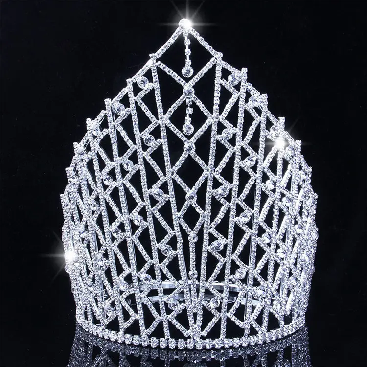 Mahkota Tinggi Kristal Kontes Kecantikan Mewah, Mahkota Juara Ukuran Besar 21 Cm
