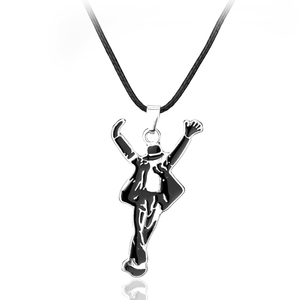 Ornament Jewelry Necklaces Pop Star Singer Enamel Pendant Dancing Michael Jackson Leather Cord Necklace souvenirs