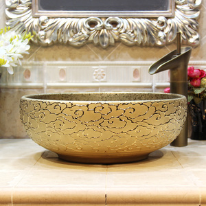 Jingdezhen fabbrica direttamente arte dipinto a mano in ceramica <span class=keywords><strong>lavabo</strong></span> intaglio dorato bagno <span class=keywords><strong>ciotola</strong></span> per Hotel - Product Image 2