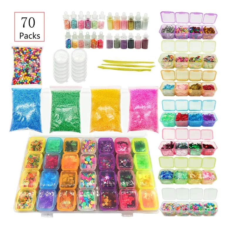 Kit de itens para crianças 2021, venda quente, kits de suprimentos para coisas do slime, charme, tigela, pérolas feitas à mão com glitter, faça você mesmo para crianças