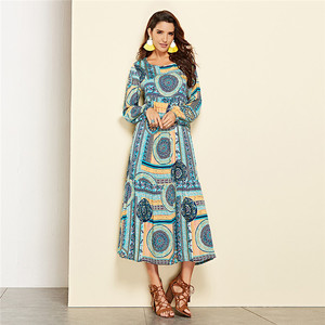 El servicio ODM 2019 primavera otoñ<span class=keywords><strong>o</strong></span> Casual suelto <span class=keywords><strong>O</strong></span> cuello nacional manga larga las mujeres Maxi vestido - Product Image 3